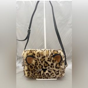 Kate Spade Kitty Cat Face Purse Muffin Handbag Cross Bag Faux Fur Animal Print